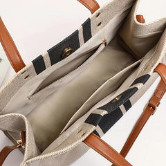 Large Capacity Striped Tote Bag with Removable Strap