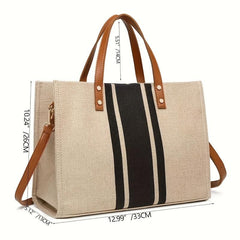 Large Capacity Striped Tote Bag with Removable Strap