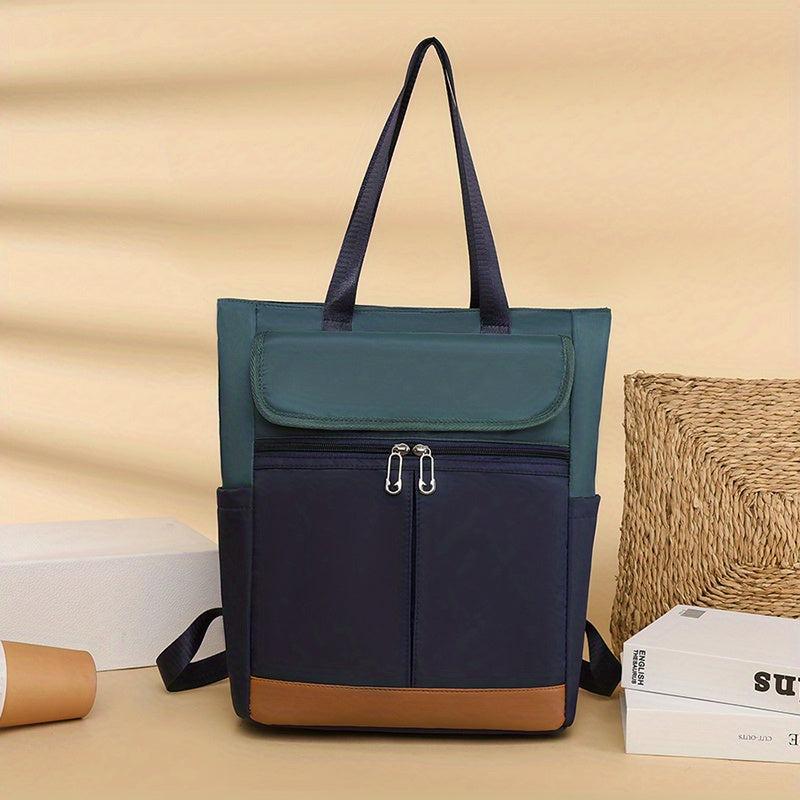 Contrast Tote Backpack Casual Nylon Laptop Daypack Shoulder Bag For Women