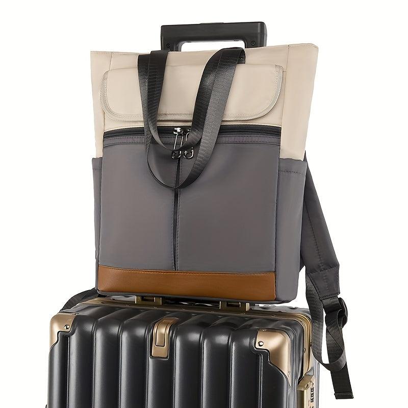 Contrast Tote Backpack Casual Nylon Laptop Daypack Shoulder Bag For Women