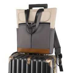 Contrast Tote Backpack Casual Nylon Laptop Daypack Shoulder Bag For Women
