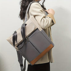 Contrast Tote Backpack Casual Nylon Laptop Daypack Shoulder Bag For Women