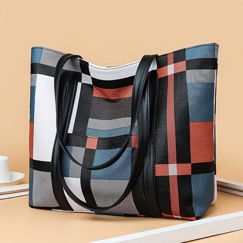 Lattice Pattern Tote Bag Large Capacity for Women's Work