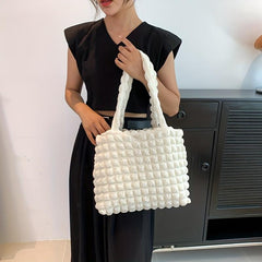 Cloud Bubble Ruched Tote Bag Solid Shoulder Bag For Shopping