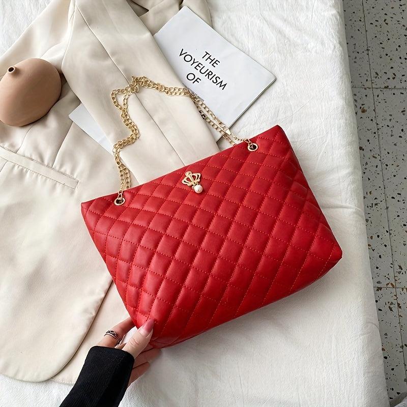 Argyle Quilted Tote Bag Chain Shoulder Bag Handbag For Women