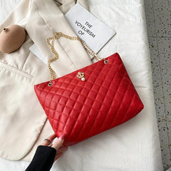Argyle Quilted Tote Bag Chain Shoulder Bag Handbag For Women