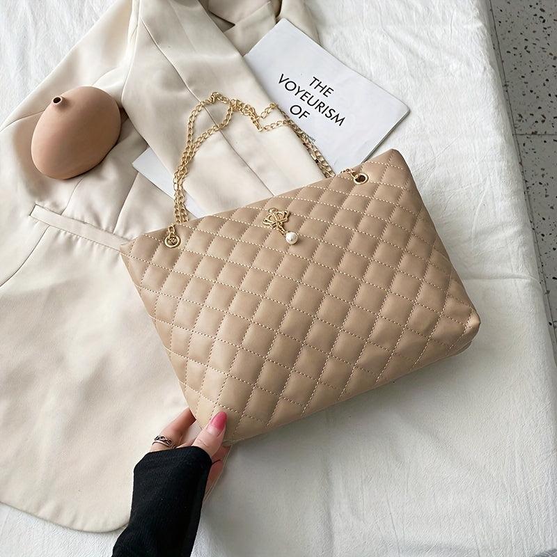 Argyle Quilted Tote Bag Chain Shoulder Bag Handbag For Women