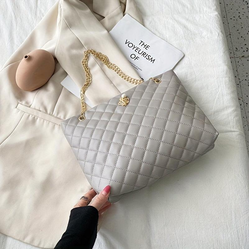 Argyle Quilted Tote Bag Chain Shoulder Bag Handbag For Women