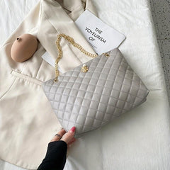 Argyle Quilted Tote Bag Chain Shoulder Bag Handbag For Women