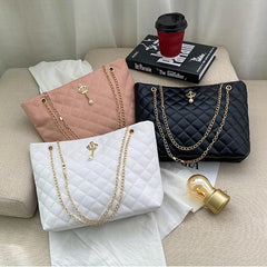 Argyle Quilted Tote Bag Chain Shoulder Bag Handbag For Women