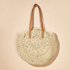Straw Woven Beach Bag Large Capacity Shoulder Bag Hollow Out Tote Bag