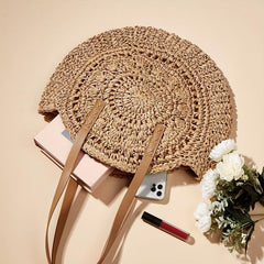Straw Woven Beach Bag Large Capacity Shoulder Bag Hollow Out Tote Bag