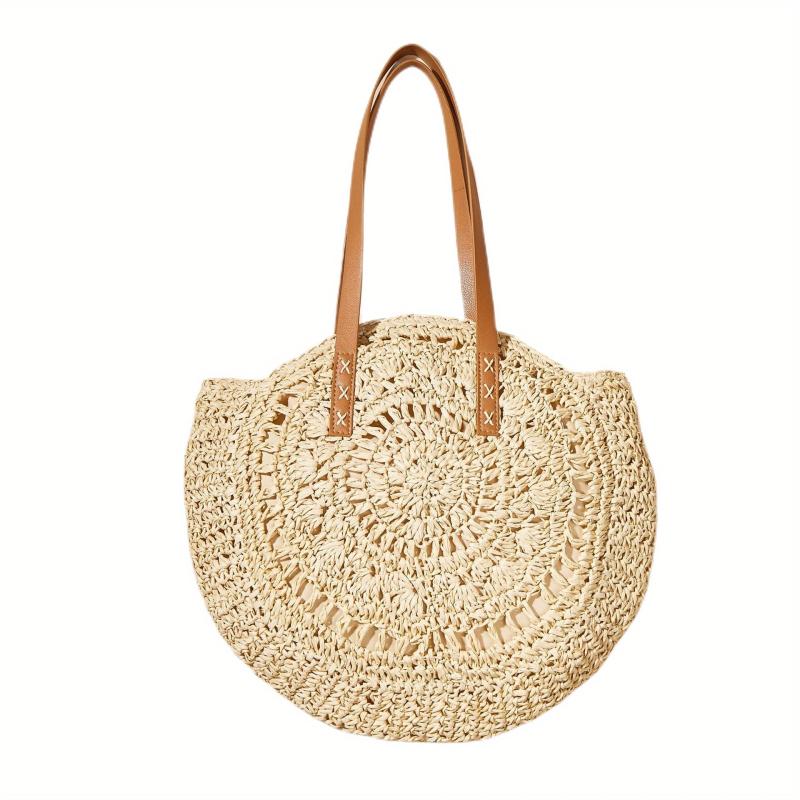 Straw Woven Beach Bag Large Capacity Shoulder Bag Hollow Out Tote Bag