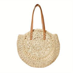 Straw Woven Beach Bag Large Capacity Shoulder Bag Hollow Out Tote Bag