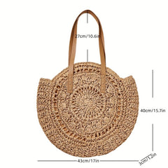 Straw Woven Beach Bag Large Capacity Shoulder Bag Hollow Out Tote Bag