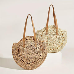 Straw Woven Beach Bag Large Capacity Shoulder Bag Hollow Out Tote Bag