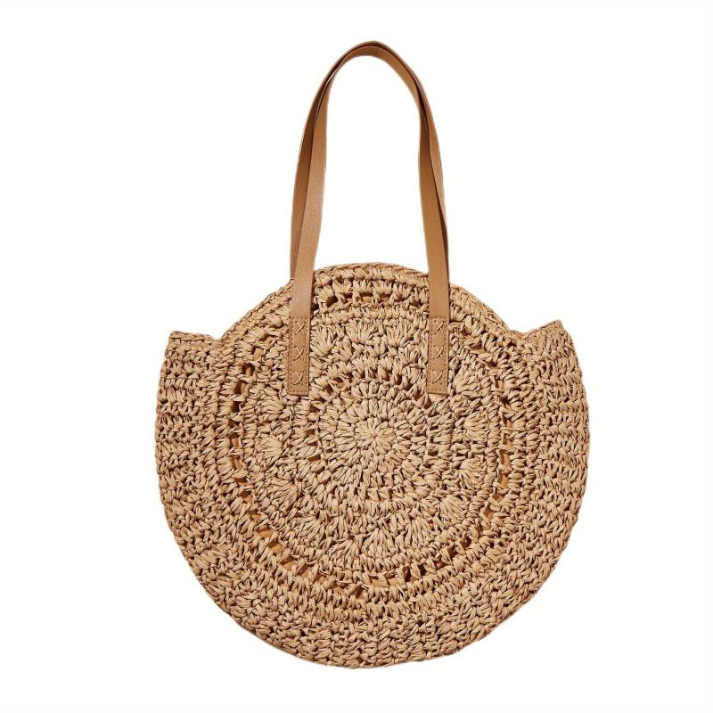 Straw Woven Beach Bag Large Capacity Shoulder Bag Hollow Out Tote Bag