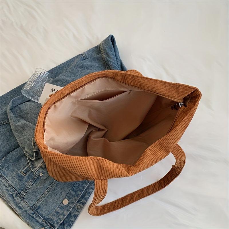 Large Capacity Corduroy Tote Bag Lightweight Shoulder Bag