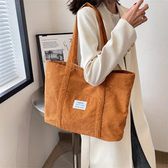 Large Capacity Corduroy Tote Bag Lightweight Shoulder Bag