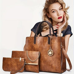 3Pcs Retro Tote Bag Set Chain Crossbody Bag & Coin Purse
