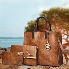 3Pcs Retro Tote Bag Set Chain Crossbody Bag & Coin Purse
