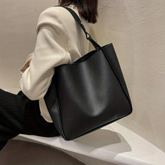 Vintage Bucket Shoulder Bag Large Capacity Tote Bag Solid