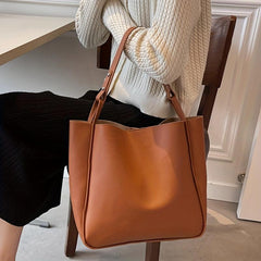 Vintage Bucket Shoulder Bag Large Capacity Tote Bag Solid