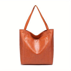 Large Capacity Retro Faux Leather Tote Bag Women's Shoulder Handbag