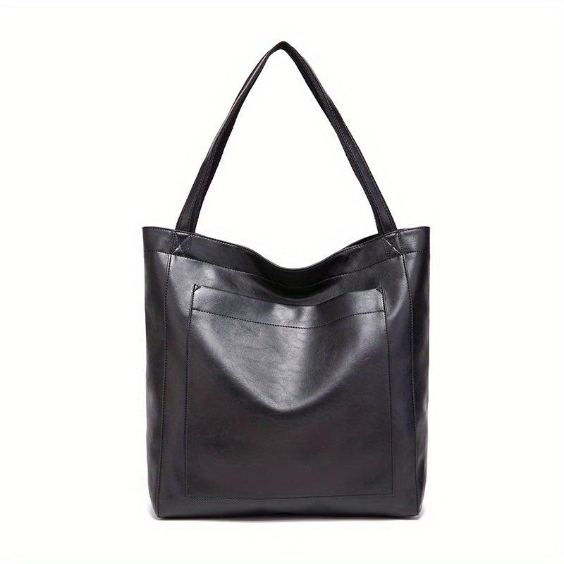 Large Capacity Retro Faux Leather Tote Bag Women's Shoulder Handbag