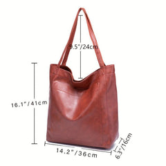 Large Capacity Retro Faux Leather Tote Bag Women's Shoulder Handbag