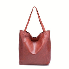 Large Capacity Retro Faux Leather Tote Bag Women's Shoulder Handbag