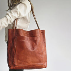 Large Capacity Retro Faux Leather Tote Bag Women's Shoulder Handbag