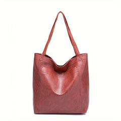 Large Capacity Retro Faux Leather Tote Bag Women's Shoulder Handbag