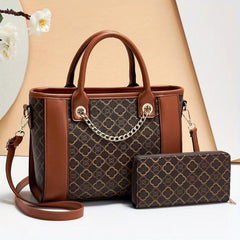 Geometric Pattern Tote Bag & Zip Around Wallet Set 2pcs