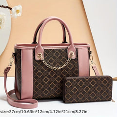 Geometric Pattern Tote Bag & Zip Around Wallet Set 2pcs
