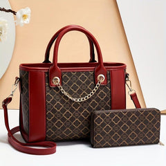 Geometric Pattern Tote Bag & Zip Around Wallet Set 2pcs