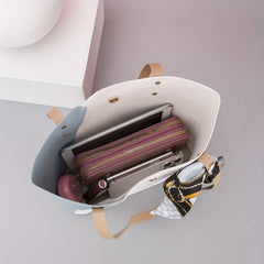 Colorblock Tote Bag with Scarf - Classic Shoulder Bag for Work