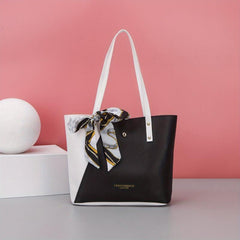 Colorblock Tote Bag with Scarf - Classic Shoulder Bag for Work
