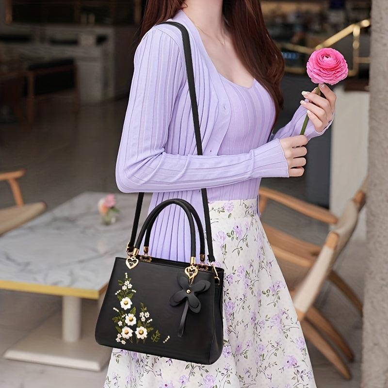 Floral Embroidery Crossbody Bag Women's Top Handle Satchel Purses