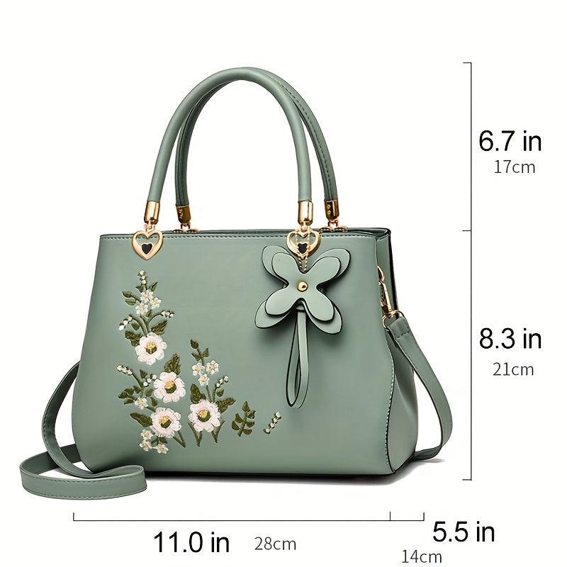Floral Embroidery Crossbody Bag Women's Top Handle Satchel Purses
