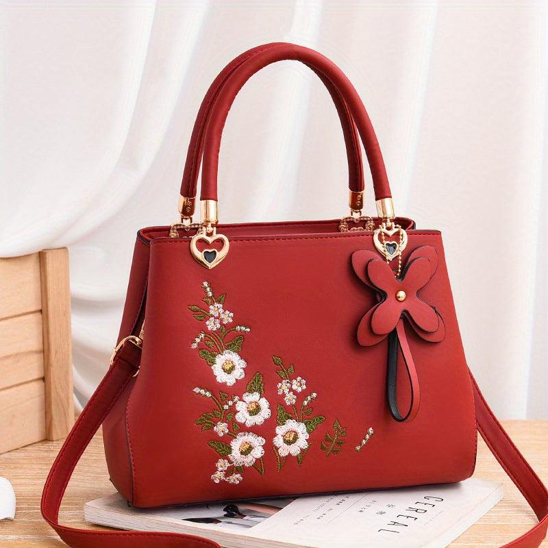 Floral Embroidery Crossbody Bag Women's Top Handle Satchel Purses