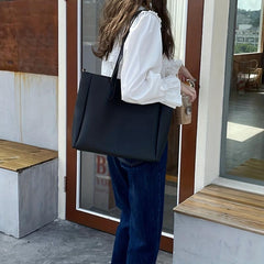 Textured Tote Bag PU Leather Large Capacity Shoulder Bag Casual Commuter Bag