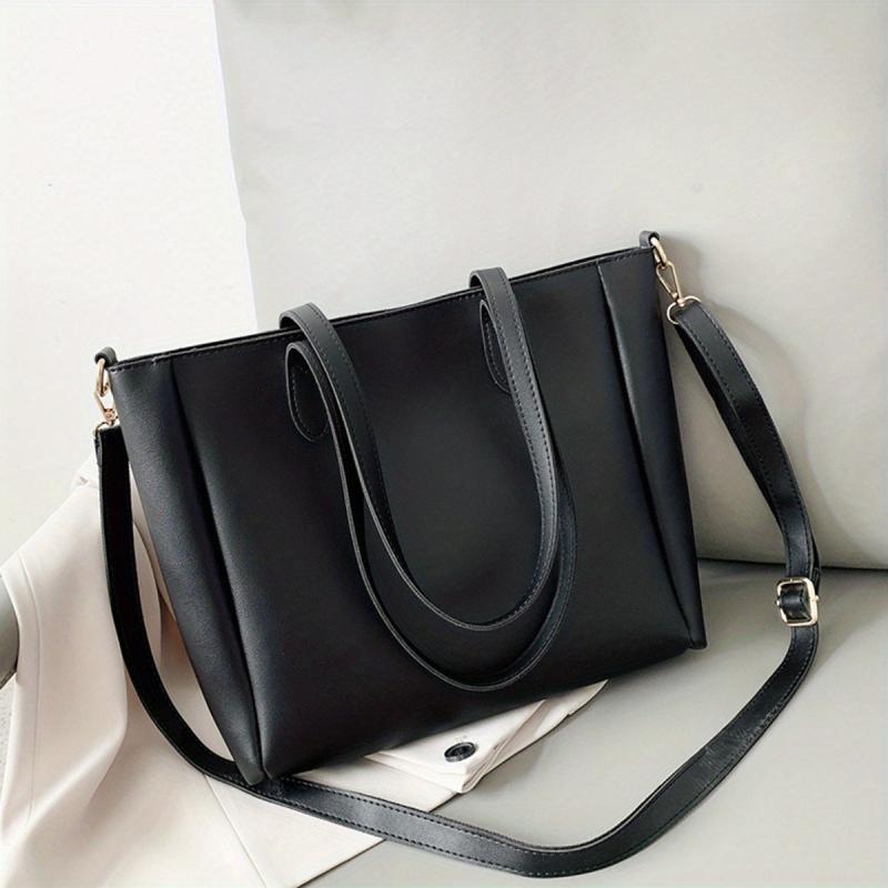 Textured Tote Bag PU Leather Large Capacity Shoulder Bag Casual Commuter Bag