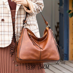 Women's Vintage Hobo Tote Bag Large Capacity Solid Shoulder Bag