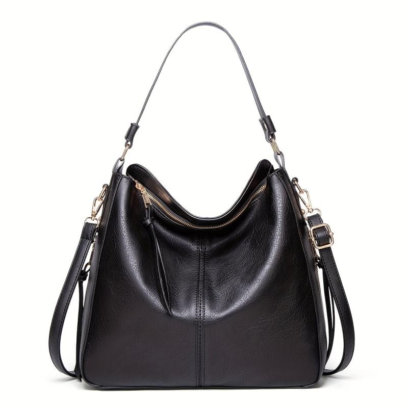Women's Vintage Hobo Tote Bag Large Capacity Solid Shoulder Bag