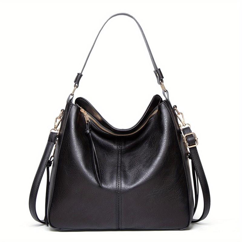 Women's Vintage Hobo Tote Bag Large Capacity Solid Shoulder Bag
