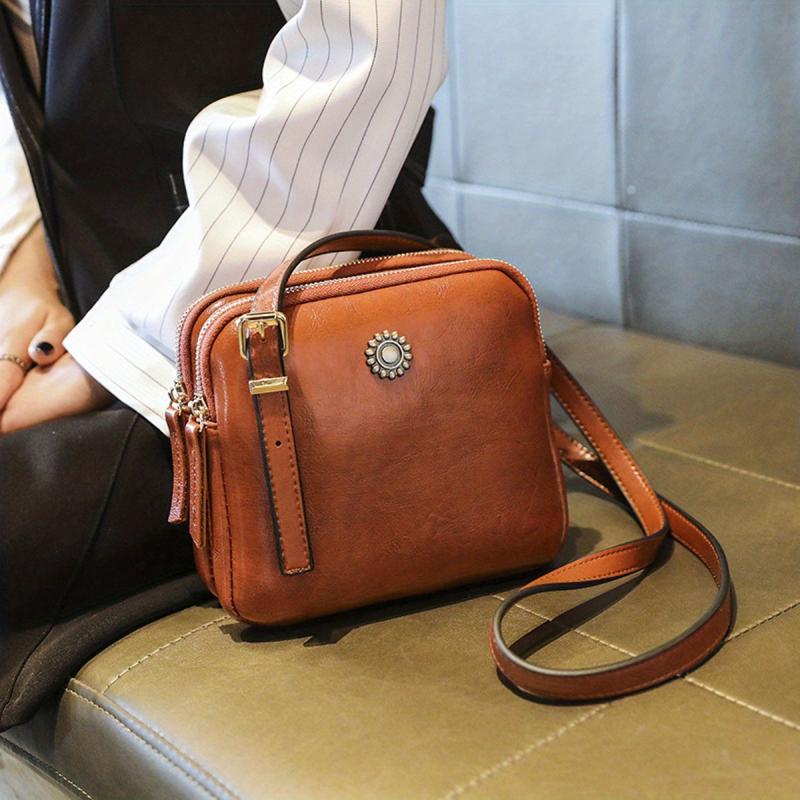 Vintage Square Shoulder Bag Solid Purse Crossbody Bag