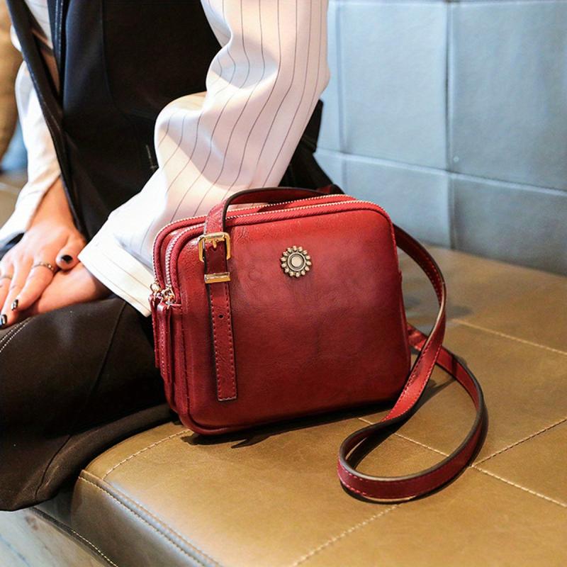 Vintage Square Shoulder Bag Solid Purse Crossbody Bag