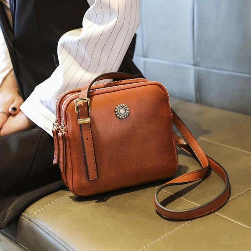 Vintage Square Shoulder Bag Solid Purse Crossbody Bag