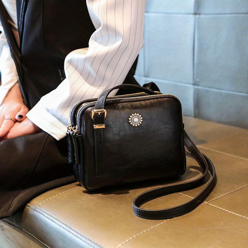 Vintage Square Shoulder Bag Solid Purse Crossbody Bag